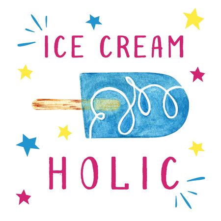 Hand drawn watercolor blueberry ice cream, illustration isolated on white backgroundの写真素材