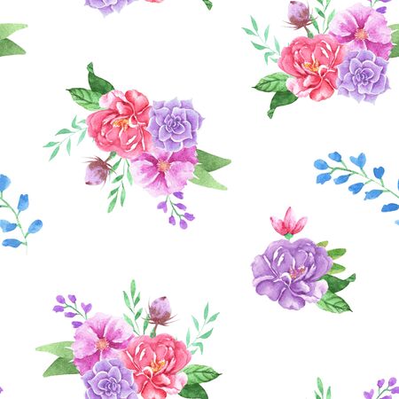 Hand drawn watercolor boho floral pattern. Watercolor flowers, illustration isolated on white backgroundの写真素材
