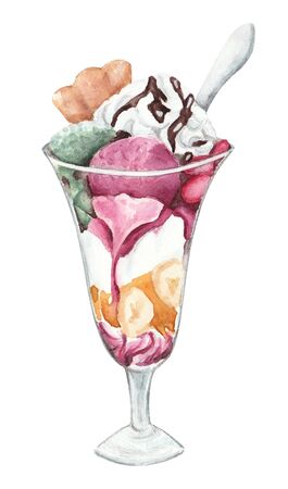 Watercolor Ice Cream Dessertの写真素材