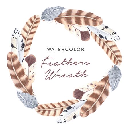 Hand drawn watercolor vibrant feathers wreathの写真素材