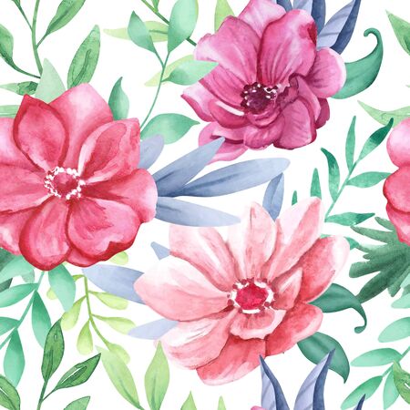 Hand drawn watercolor floral pattern. Watercolor flowersの写真素材