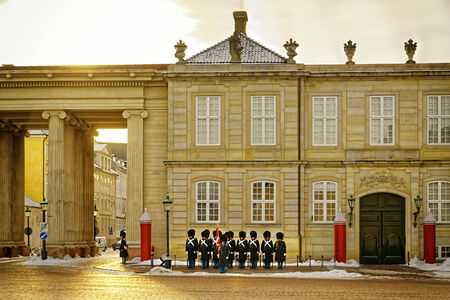 Guard on the square near Royal palace in Denmark in Copenhagen, Denmarkのeditorial素材