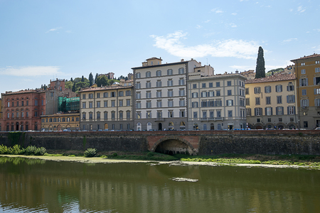 View from Ponte Vecchio bridge in Florence in Italy in summerの写真素材