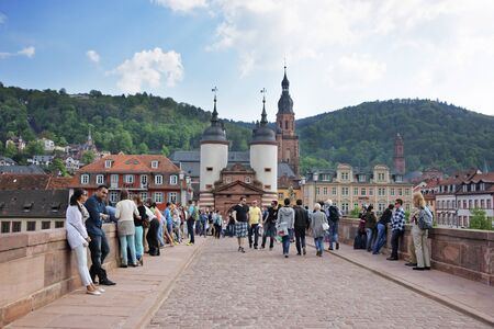 Bridge over the river to the city gate in summer european city of Heidelbergのeditorial素材
