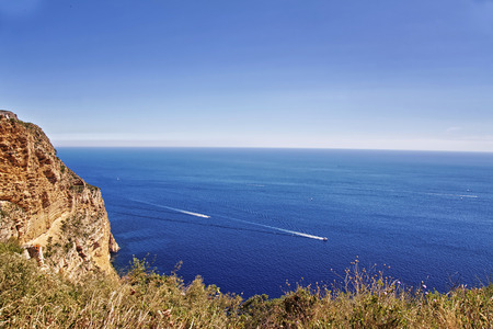 View to the blue mediterranean sea from high rock at calanques, Provenceの写真素材