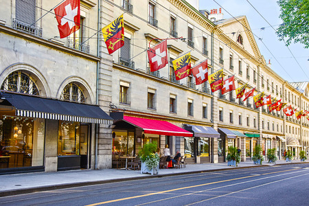 Geneva street view in summertimeのeditorial素材