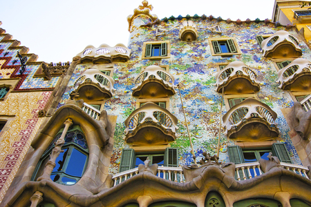BARCELONA, SPAIN - AUGUST 14, 2011: Balconies of Casa Batllo building in Barcelona in Spain. It is also called as House of Bones. It was designed by Antoni Gaudi, Spanish architect.のeditorial素材