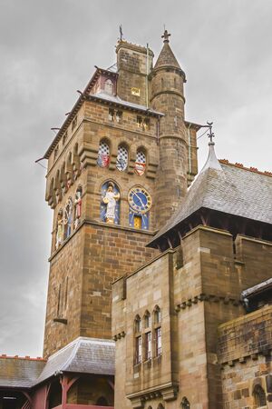 Clock Tower of Cardiff Castle in Cardiff in Wales of the United Kingdom. Cardiff is the capital of Wales.のeditorial素材