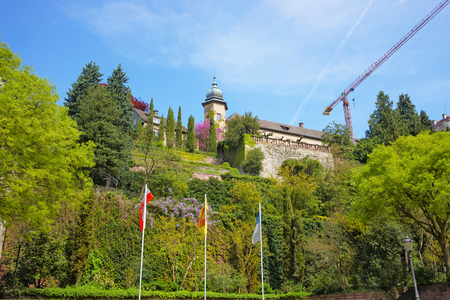 View on New Castle and its Terrace in Baden-Baden . Baden-Baden is a spa town. It is situated in Baden-Wurttemberg in Germany.のeditorial素材