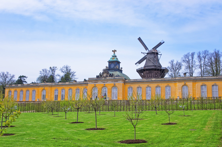 Park and  wind mill in Sanssouci Park in Potsdam in Germany. It used to be a summer palace of King of Prussia Frederick the Great.のeditorial素材