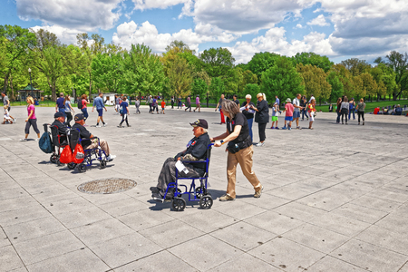 Washington DC, USA - May 2, 2015: War Veterans and guardians of Honor Flight non-profit organization in the area at Lincoln Memorial, west end of National Mall.のeditorial素材