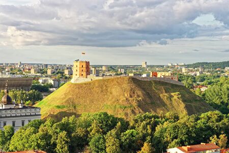 Gediminas Tower on the hill in Vilnius of Lithuania. Gediminas Tower is also called as Upper Castle. Lithuania is a Baltic country in Eastern Europeのeditorial素材