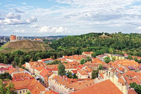 Upper Castle and the Hill of Three Crosses in Vilnius, Lithuania. Gediminas Tower is also called as Upper Castle. Lithuania is one of the Baltic countries in the Eastern Europe.のeditorial素材