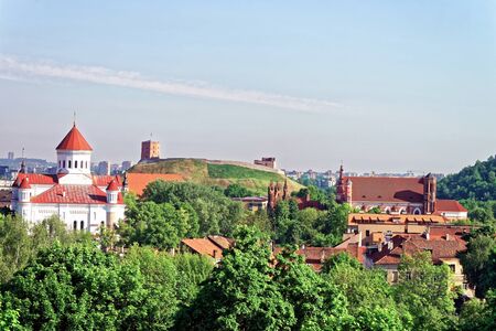 Upper Castle and Cathedral of the Theotokos in Vilnius center, Lithuania. Gediminas Tower is also...