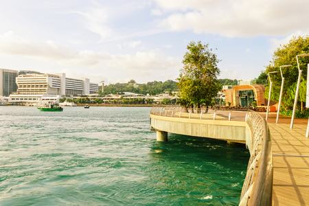 Singapore Cruise Center and Sentosa Boardwalk leading from Mainland Singapore to Sentosa Island in Singapore. It is a walkway to reach the Sentosa Island.のeditorial素材