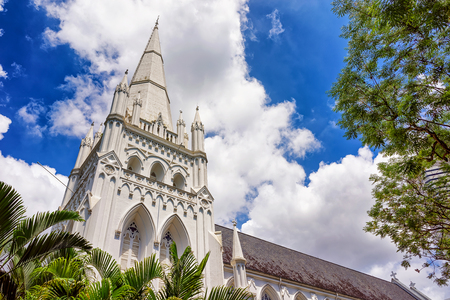 Fragment of the steeple of St Andrews Cathedral in Singapore. It is an Anglican church.のeditorial素材