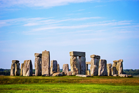 Stonehenge in Wiltshire in Great Britain in cloudy weather. It is a prehistoric monument, in Wiltshire in South West England.の写真素材