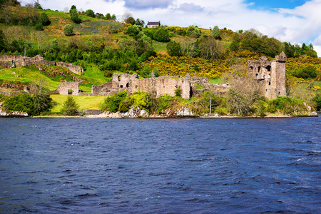 Remainings of the Urquhart  in Loch Ness, in Scotland. Loch Ness is a city in the Highlands in Scotland in the United Kingdom.の写真素材