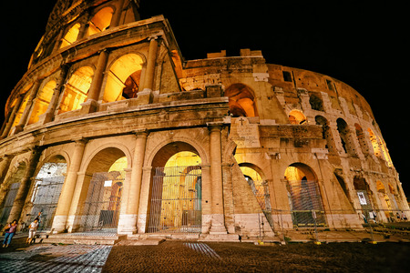 Rome, Italy - August 28, 2012: Colosseum in city center of Rome, Italy at night. Coliseum is an amphiteatre in Rome. It is the biggest one in the world. Rome is the capital of Italy.のeditorial素材