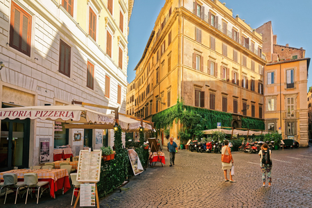 Rome, Italy - August 28, 2012: Piazza del Caprettari in the City Center of Rome near Pantheon, Italy. Specially toned in vintage styleのeditorial素材