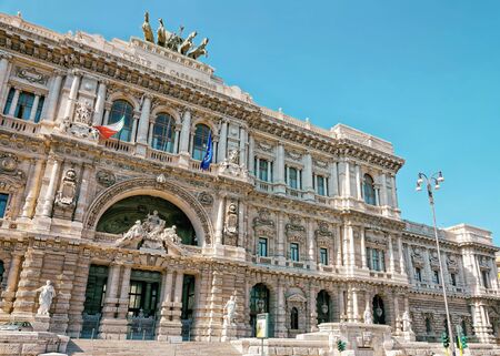 Supreme Court of Cassation in Rome of Italy. Corte Suprema di Cassazione in Italian. The Palace of Justice in English. View from Ponte Umberto Bridge. Specially toned in vintage styleのeditorial素材