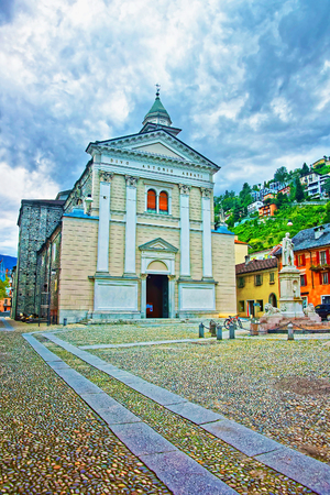 Locarno, Switzerland - August 25, 2013: Church of Saint Antonio Abate in the city center of luxurious resort Locarno of Ticino canton, Switzerland.のeditorial素材