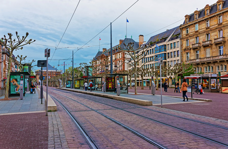 Strasbourg, France - April 30, 2012: City hall on Place Broglie Square in the historical center Grande Ile in Strasbourg in France. People on the backgroundのeditorial素材