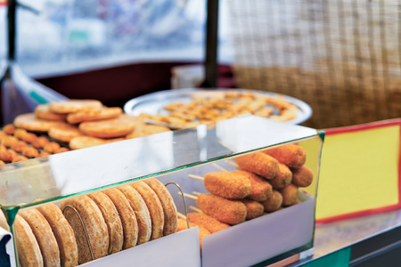 Culinary food at Myeongdong open street market in Seoul, South Koreaの写真素材