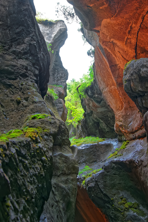Gorge in Trummelbach falls, waterfall in the mountain of Lauterbrunnen valley, District of Interlaken, Bern canton in Switzerland.のeditorial素材
