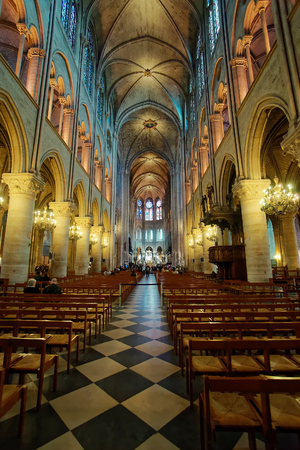 Paris, France - May 3, 2012: Interior of Sainte-Chapelle in Paris, in France. People on the backgroundのeditorial素材