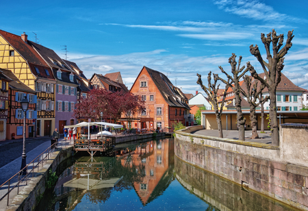 Colmar, France - May 1, 2012: Little Venice quarter and River Auch in Colmar, Haut Rhin of Alsace, France. People on the backgroundのeditorial素材