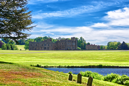 Leeds Castle in the island on the lake in Kent, in the UK. The castle was built in the twelfth century as a king residence. Now it is open to the public.のeditorial素材