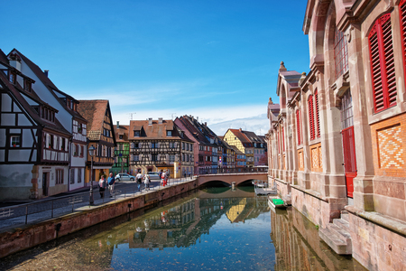 Colmar, France - May 1, 2012: Little Venice quarter and River Auch in Colmar, Haut Rhin in Alsace, in France. People on the backgroundのeditorial素材