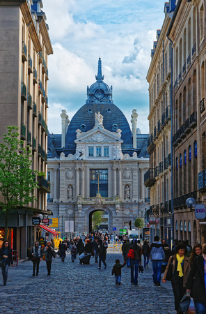 Rennes, France - May 7, 2012: Palace of Commerce and Orleans shopping street in the city center of Rennes, Brittany region of France. People on the backgroundのeditorial素材