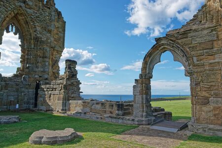 Remainings of Whitby Abbey in North Yorkshire in the UK. It is ruins of the Benedictine abbey. Now it is under protection of the English Heritage.のeditorial素材