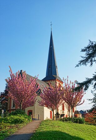 Facade of St Martin Church in Linz am Rhein in Rhineland-Palatinate of Germany.の写真素材