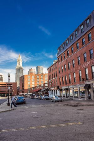 Boston, USA - April 29, 2015: Custom House Tower and Financial district and Haymarket in Boston, Massachusetts, the US. People on the backgroundのeditorial素材