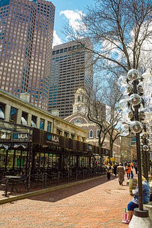 Boston, USA - April 28, 2015: Faneuil Hall and Marketplace in Government Center in downtown of Boston, Massachusetts, the United States. People on the backgroundのeditorial素材