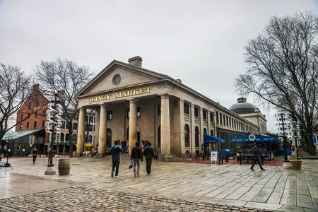 Boston, USA - April 27, 2015: Quincy Market at Faneuil Hall Marketplace of downtown Boston, Massachusetts, the United States. People on the background.のeditorial素材