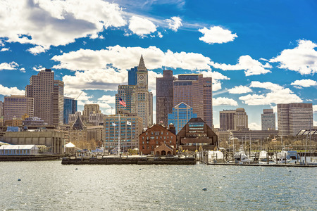 Long Wharf with Skyscrapers of Custom House and Financial District in Boston, Massachusetts, the United States.の写真素材