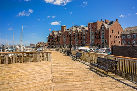 Long Wharf and Customhouse Block with ferries in Charles River in Boston, Massachusetts, the United States.の写真素材
