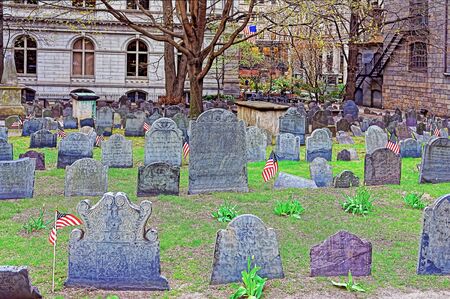 Boston, USA - April 28, 2015: Granary Burying Ground in Tremont Street in downtown Boston, Massachusetts, the US.のeditorial素材