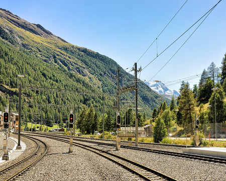Railway train station in Zermatt, Valais canton,  Switzerland.の写真素材