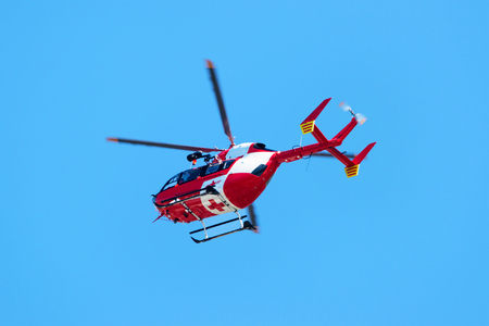 Helicopter flying in the sky seen in Montreux, Switzerlandのeditorial素材