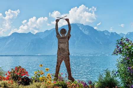 Montreux, Switzerland - August 27, 2016: Figure of man at Geneva Lake in Montreux, Vaud canton, Switzerlandのeditorial素材