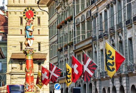 Piper fountain on Spitalgasse street in old city center of Bern, Switzerlandの写真素材