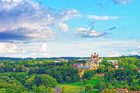 Aerial view of Church of Ascension and Church of Sacred Heart of Jesus in Vilnius, Lithuania