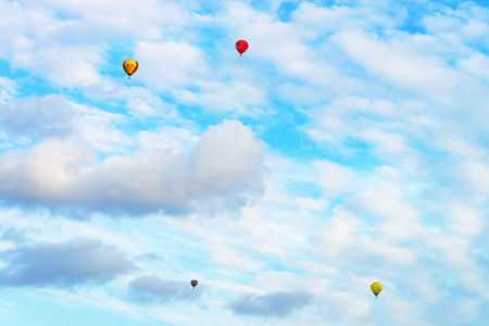 Vilnius, Lithuania - September 3, 2015: Hot air balloons flying in the blue sky, Vilnius, Lithuaniaのeditorial素材