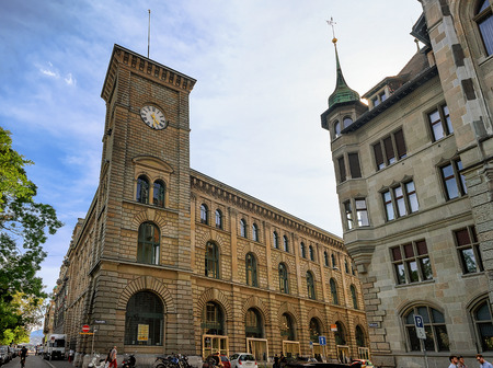 Zurich, Switzerland - September 2, 2016: Post office in Zurich old town, Switzerland. People on the backgroundのeditorial素材