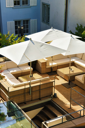 Zurich, Switzerland - September 2, 2016: Open street terrace in Zurich city center, Switzerland.のeditorial素材
